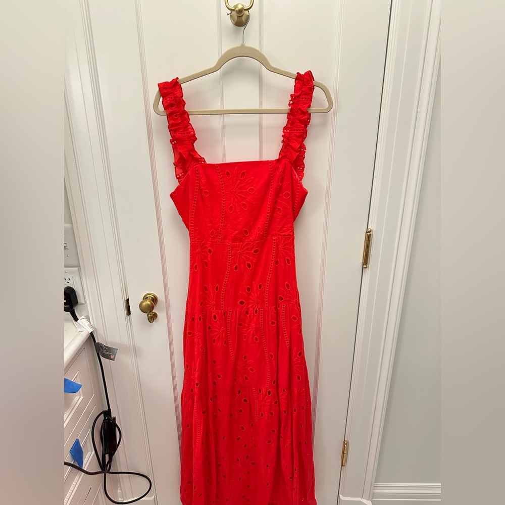 Karina Grimaldi Red/Pink Eyelet Maxi Dress